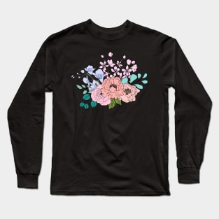 Colorful Line Art Flower In Pastel Colors Long Sleeve T-Shirt